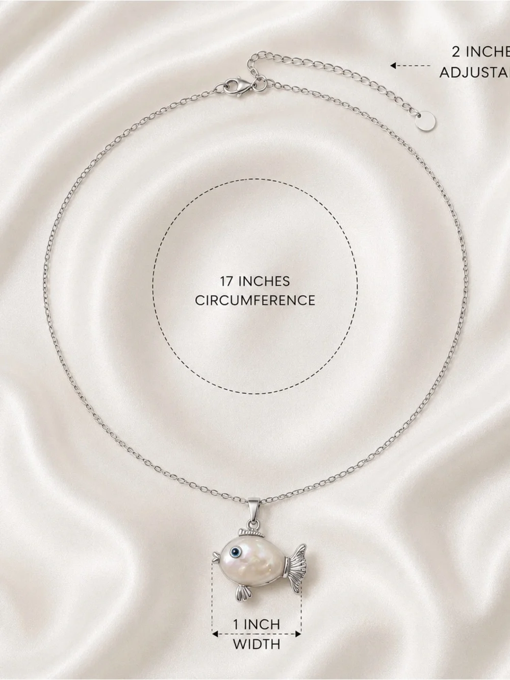 Anthropologie Pearl Fish Pendant Necklace - Silver Tone with White Pearl